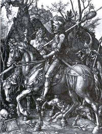 Photo:  Albrecht Dürer, Il cavalliere, la morte e il diavolo (1513)